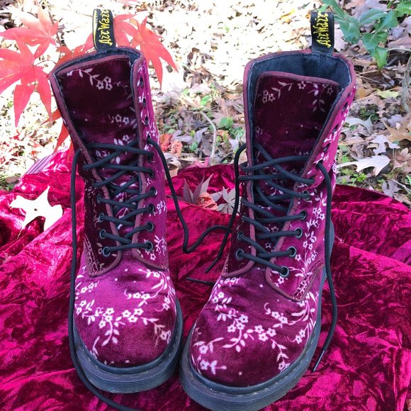 Dr. Martens Shoes - Dr Martens Velvet Cherry Blossom Boots US6